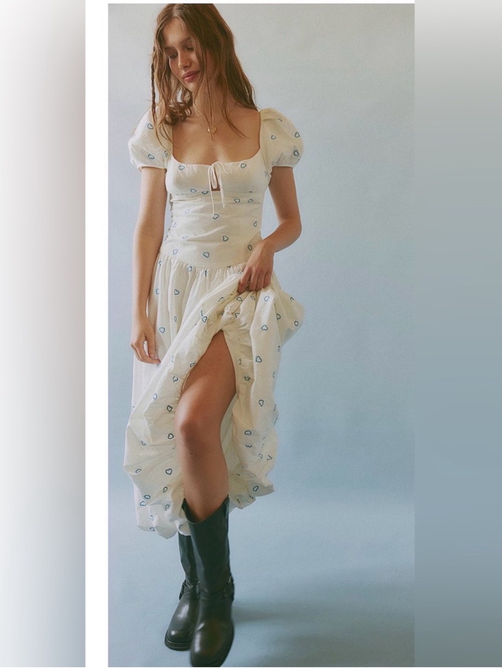 NWT Free People Bali Sprinkled Heart Puff Sleeve Maxi Dress Size 8 Cottagecore